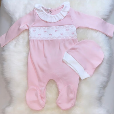 Pink Smocked Babygrow Set